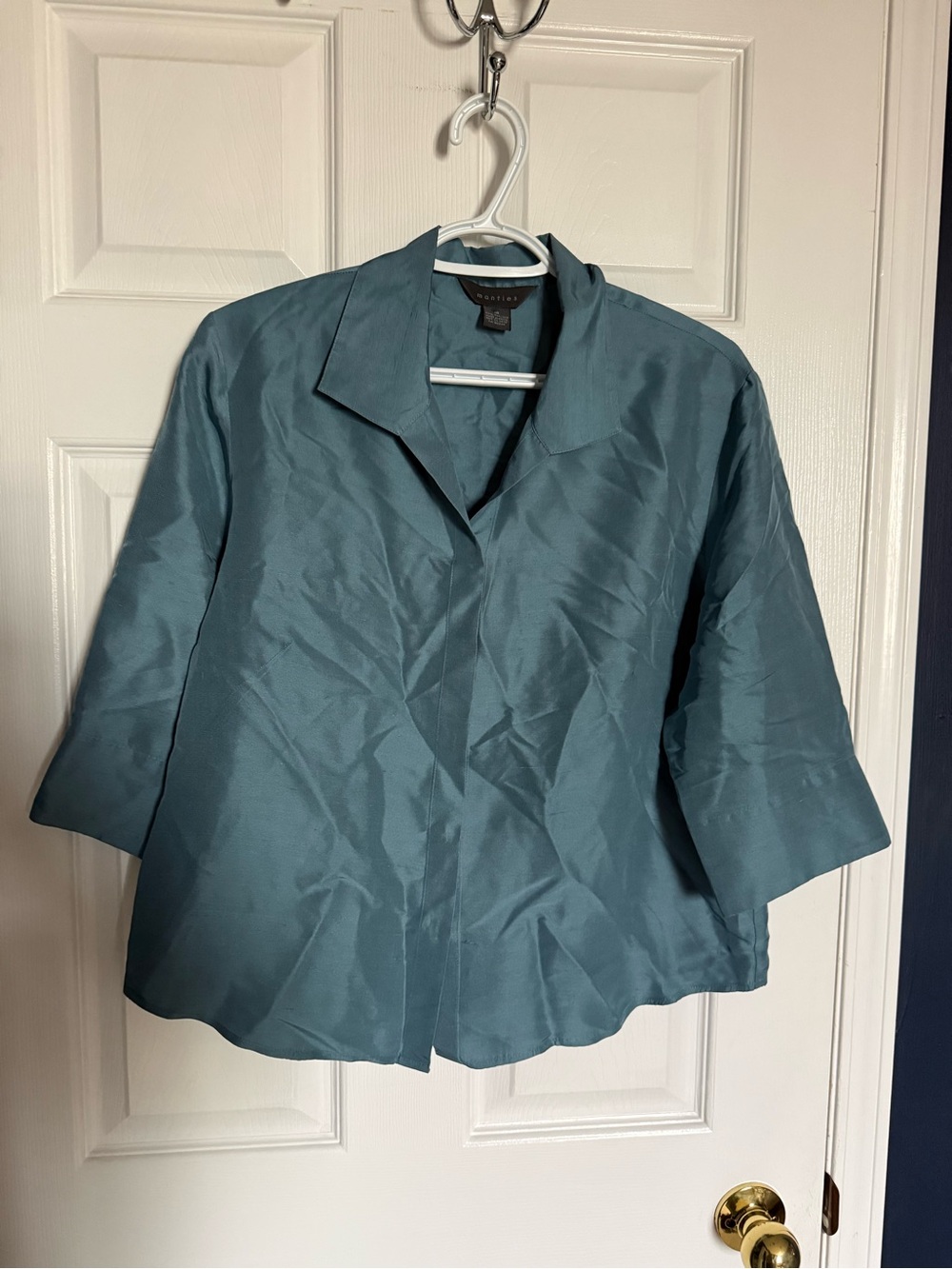100% Silk Teal Cropped Button Up